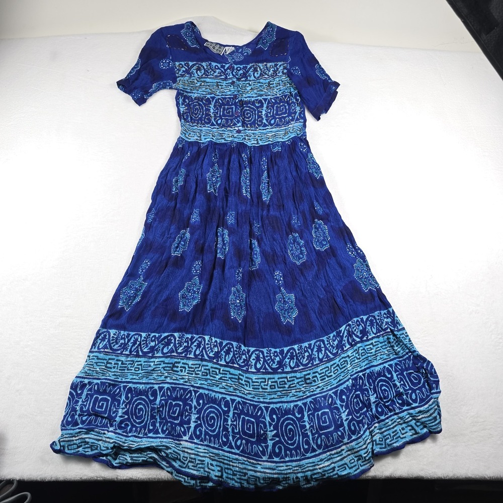 MPH Vintage Boho Hippie Dress Women's Size Large Blue Floral Long